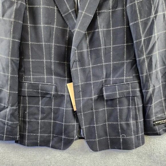 Scotch & Soda Windowpane Check Wool Sportcoat Men's 38R Navy/Grey Front Button
